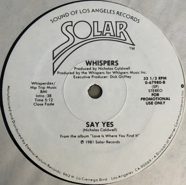 Whispers* : Love Is Where You Find It (12", Promo)