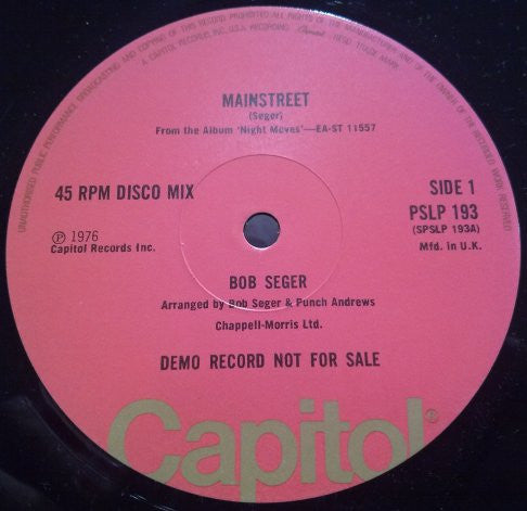 Bob Seger : Mainstreet (12", Promo)
