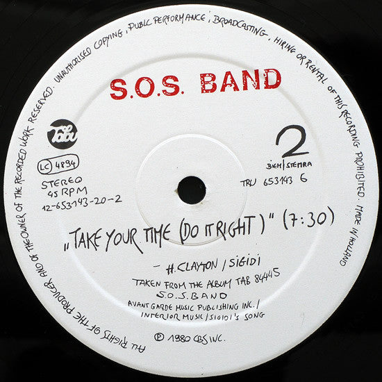 The S.O.S. Band : The Official Bootleg Mega-Mix B/W Take Your time (Do It Right) (12", Maxi)