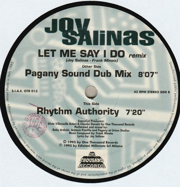 Joy Salinas : Let Me Say I Do (Remix) (12")