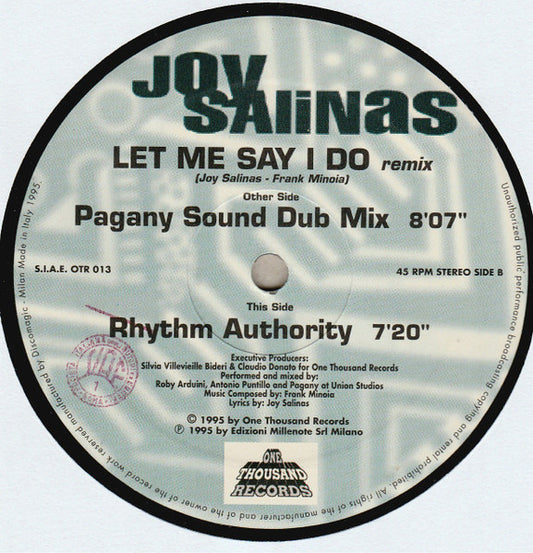 Joy Salinas : Let Me Say I Do (Remix) (12")