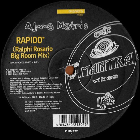 Alma Matris : Rapido (Ralphi Rosario Remixes) (12")