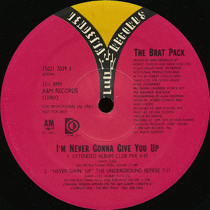The Brat Pack : I'm Never Gonna Give You Up (12", Promo)