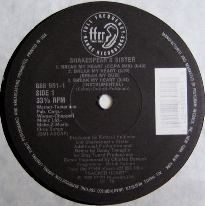 Shakespear's Sister : Break My Heart (Extended Versions) (12", Single)
