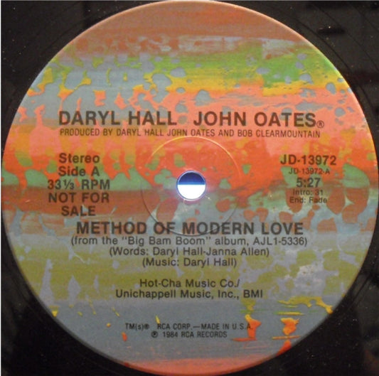 Daryl Hall John Oates* : Method Of Modern Love / Bank On Your Love (12", Promo)