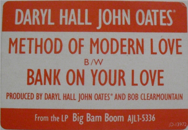 Daryl Hall John Oates* : Method Of Modern Love / Bank On Your Love (12", Promo)