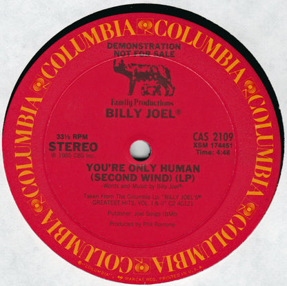 Billy Joel : You're Only Human (Second Wind) (12", Promo)