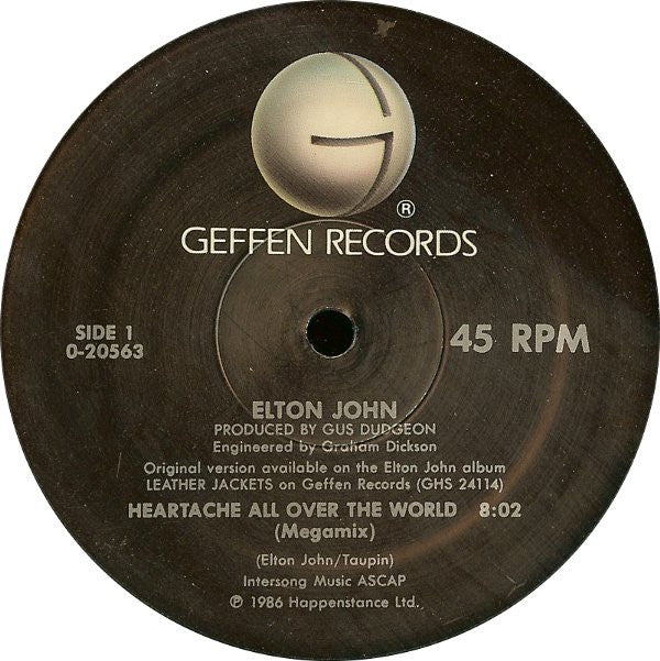 Elton John : Heartache All Over The World (Megamix) (12")