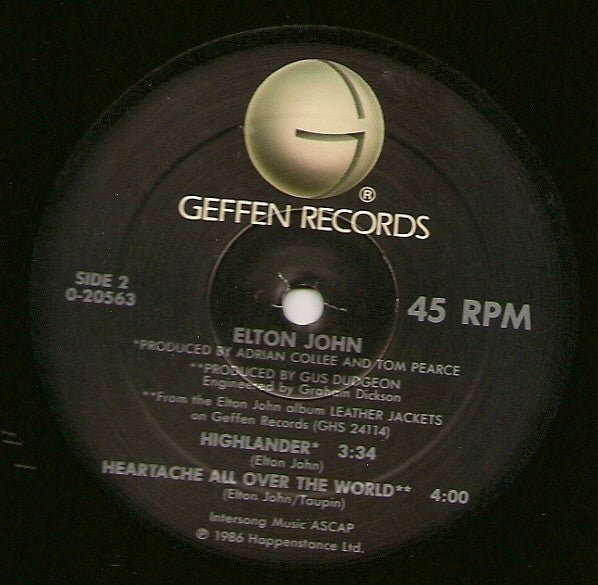 Elton John : Heartache All Over The World (Megamix) (12")