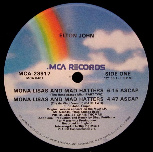 Elton John : Mona Lisas And Mad Hatters (Part Two) (12", Single)