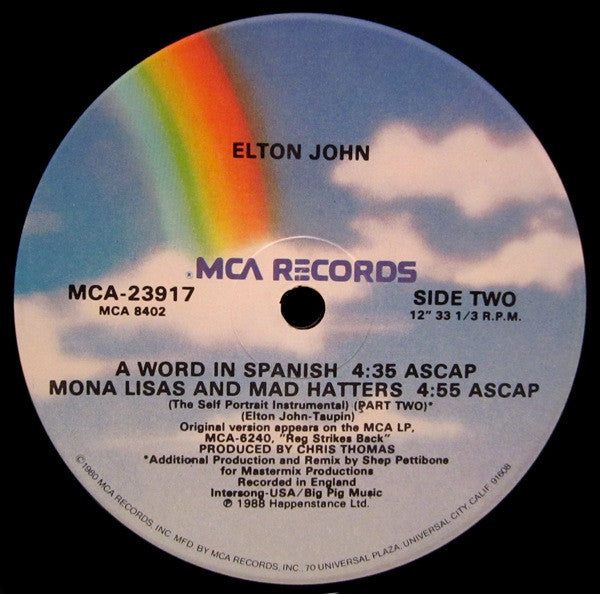 Elton John : Mona Lisas And Mad Hatters (Part Two) (12", Single)