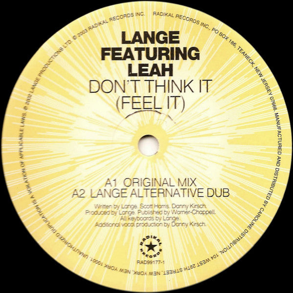 Lange Featuring Leah (2) : Don't Think It (Feel It) (12")