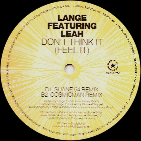 Lange Featuring Leah (2) : Don't Think It (Feel It) (12")