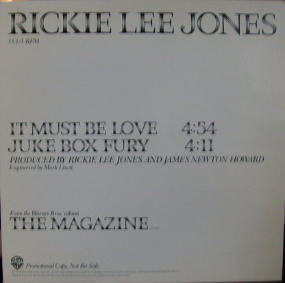 Rickie Lee Jones : It Must Be Love / Juke Box Fury (12", Single, Promo)