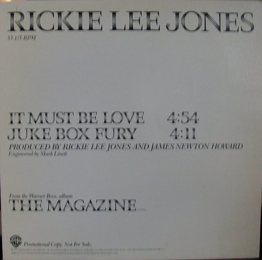 Rickie Lee Jones : It Must Be Love / Juke Box Fury (12", Single, Promo)