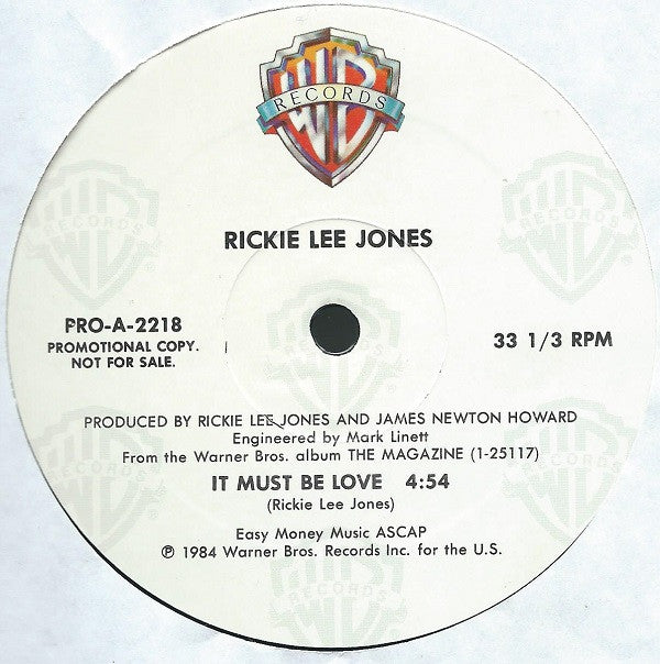 Rickie Lee Jones : It Must Be Love / Juke Box Fury (12", Single, Promo)