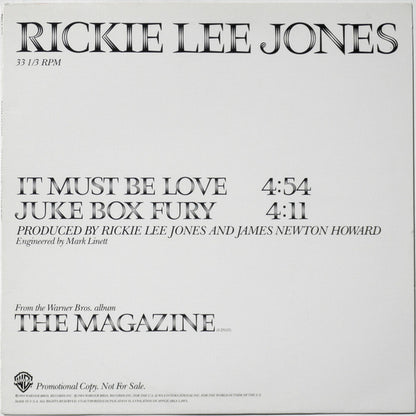 Rickie Lee Jones : It Must Be Love / Juke Box Fury (12", Single, Promo)