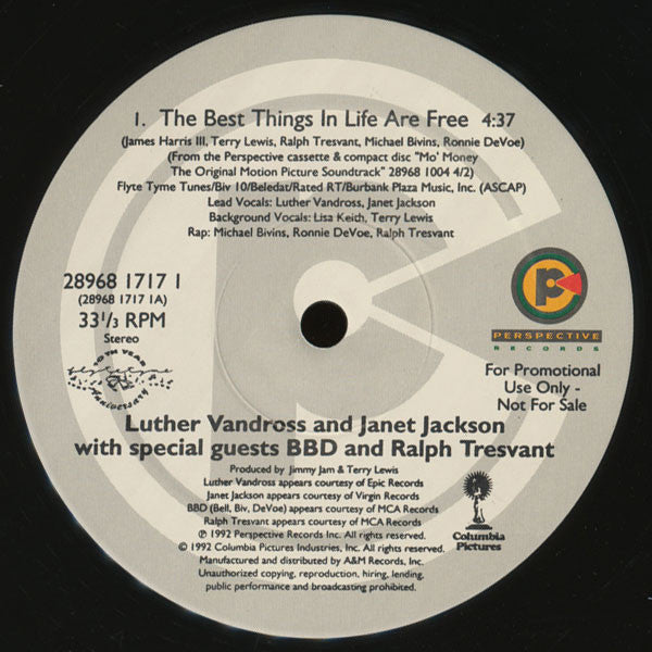 Luther Vandross & Janet Jackson With Special Guests Bell Biv Devoe And Ralph Tresvant : The Best Things In Life Are Free (12", Promo)
