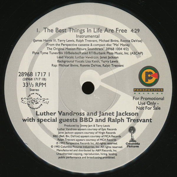 Luther Vandross & Janet Jackson With Special Guests Bell Biv Devoe And Ralph Tresvant : The Best Things In Life Are Free (12", Promo)