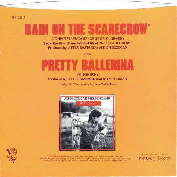 John Cougar Mellencamp : Rain On The Scarecrow (7", Single, 49)
