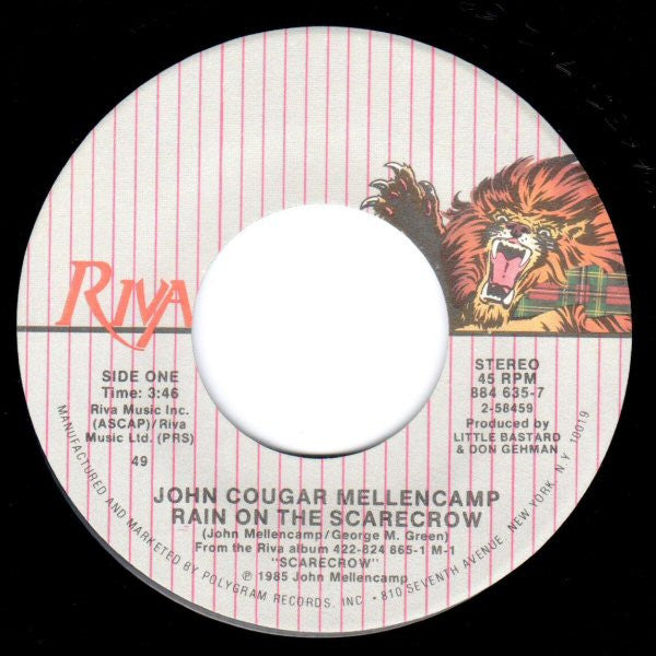 John Cougar Mellencamp : Rain On The Scarecrow (7", Single, 49)