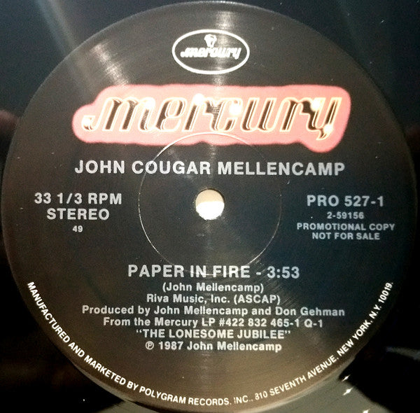 John Cougar Mellencamp : Paper In Fire (12", Promo)