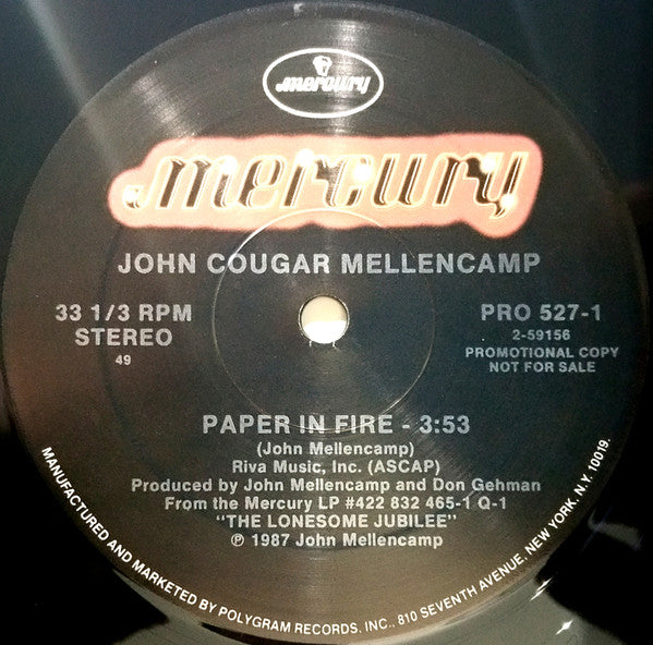 John Cougar Mellencamp : Paper In Fire (12", Promo)