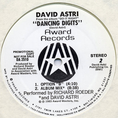 David Astri : Dancing Digits (12", Single, Promo, Cle)