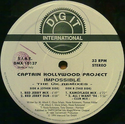 Captain Hollywood Project : Impossible - The UK Remixes (12")