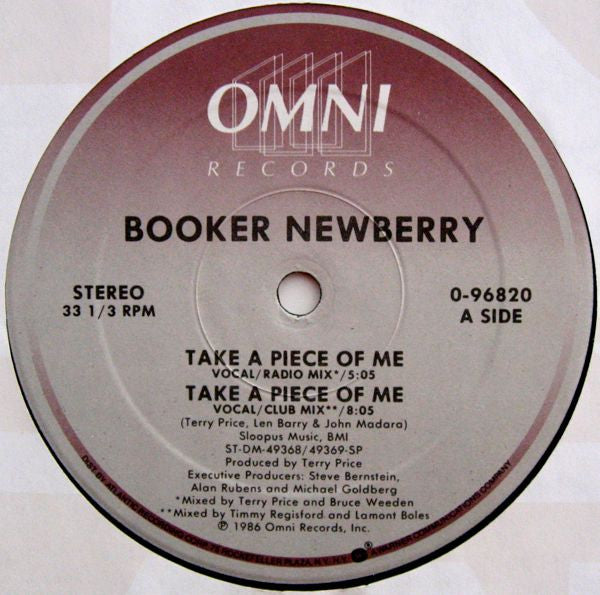 Booker Newberry* : Take A Piece Of Me (12", Single)