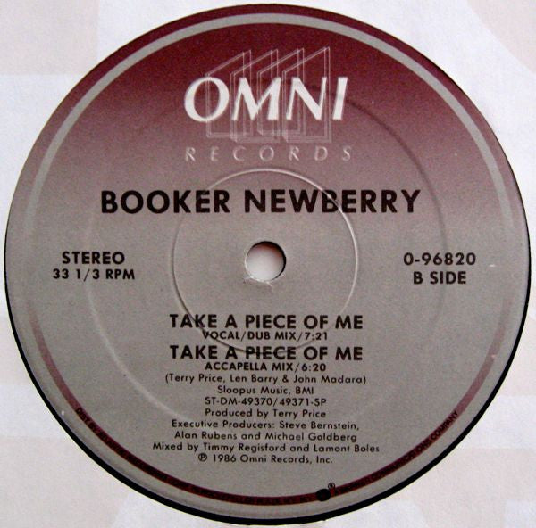 Booker Newberry* : Take A Piece Of Me (12", Single)