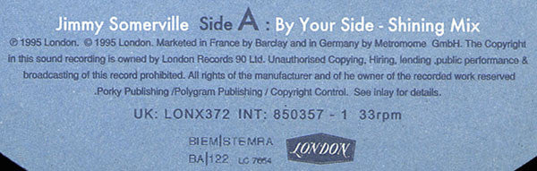Jimmy Somerville : By Your Side (12", Single)