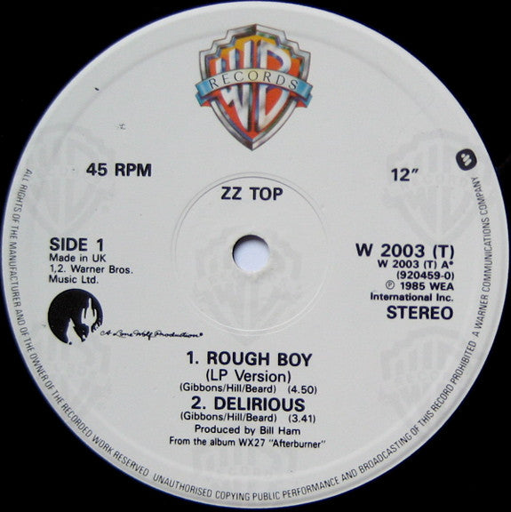 ZZ Top : Rough Boy (12", Pos)