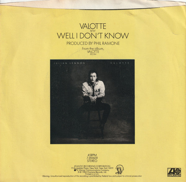Julian Lennon : Valotte (7", Single, SP )