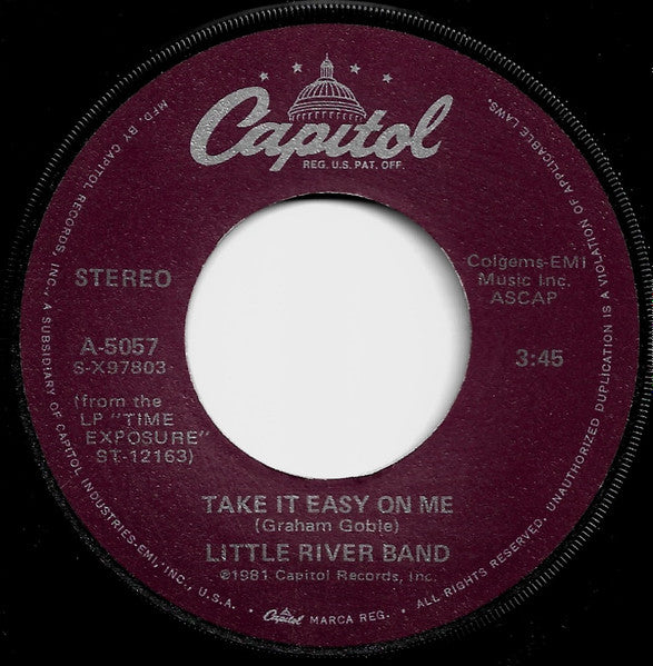 Little River Band : Take It Easy On Me (7", Single, Win)