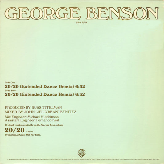 George Benson : 20/20 (Extended Dance Remix) (12", Promo)