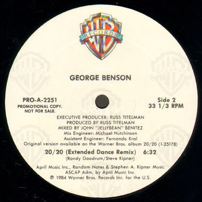 George Benson : 20/20 (Extended Dance Remix) (12", Promo)