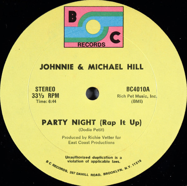 Johnnie & Michael Hill : Party Night (12")