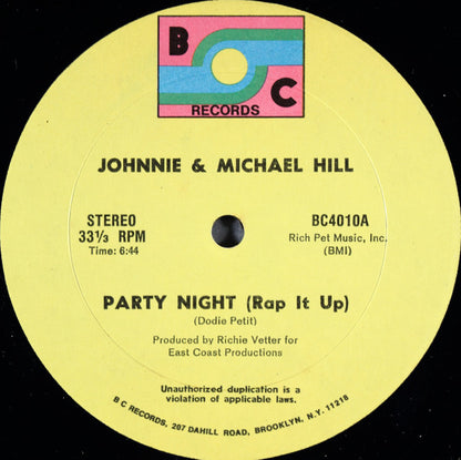 Johnnie & Michael Hill : Party Night (12")