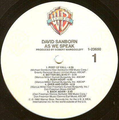 David Sanborn : As We Speak (LP, Album, No )