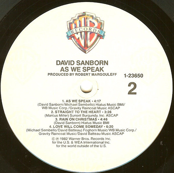 David Sanborn : As We Speak (LP, Album, No )