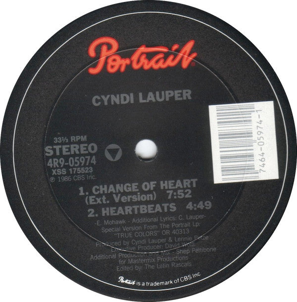 Cyndi Lauper : Change Of Heart (12", Single, Pit)