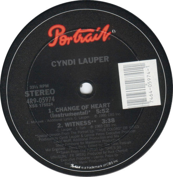 Cyndi Lauper : Change Of Heart (12", Single, Pit)