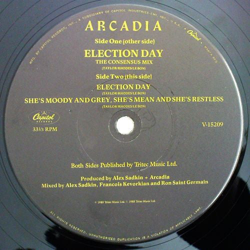Arcadia (3) : Election Day (The Consensus Mix) (12", Single)