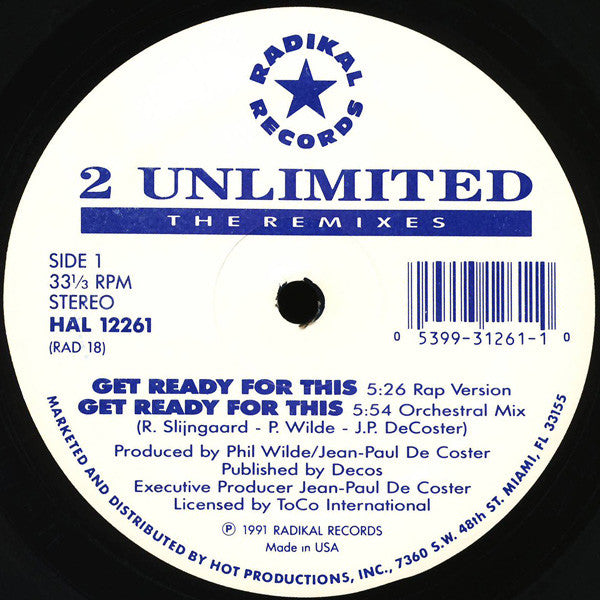 2 Unlimited : Get Ready For This (The Remixes) (12")