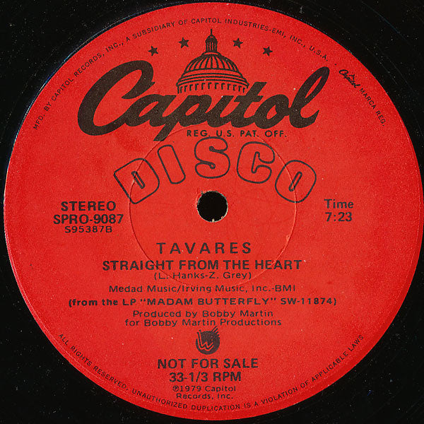 Tavares : Straight From The Heart (12", Single, Promo)