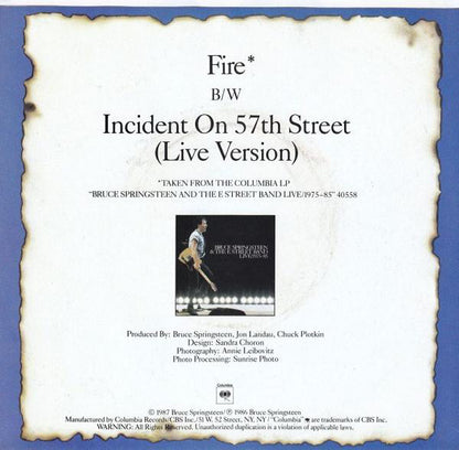Bruce Springsteen & The E-Street Band : Fire (7", Single, Styrene)