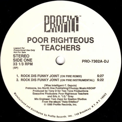 Poor Righteous Teachers : Rock Dis Funky Joint (12", Promo)