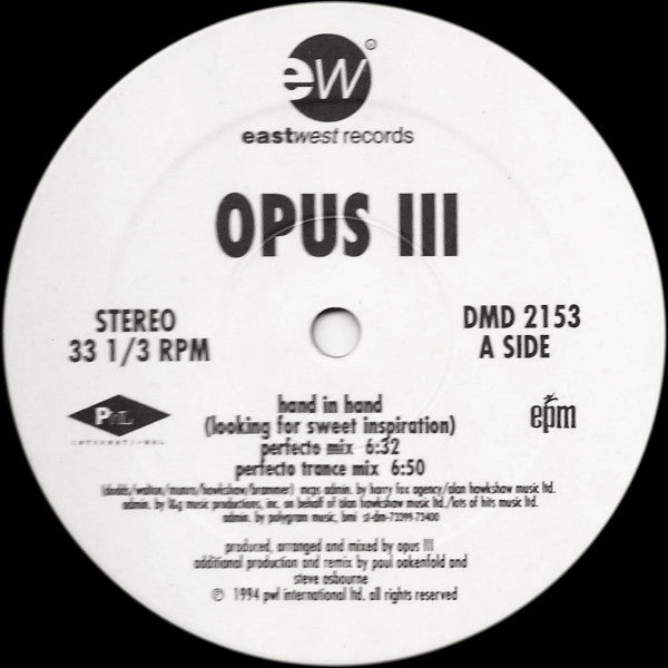Opus III : Hand In Hand (Looking For Sweet Inspiration) (12", Promo)