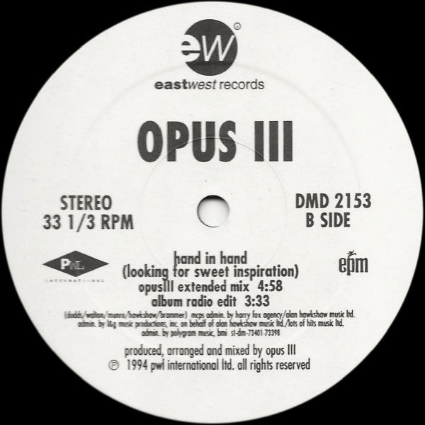 Opus III : Hand In Hand (Looking For Sweet Inspiration) (12", Promo)